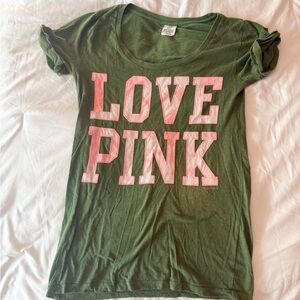 PINK Victoria’s Secret Green Love Pink T-Shirt Size Medium